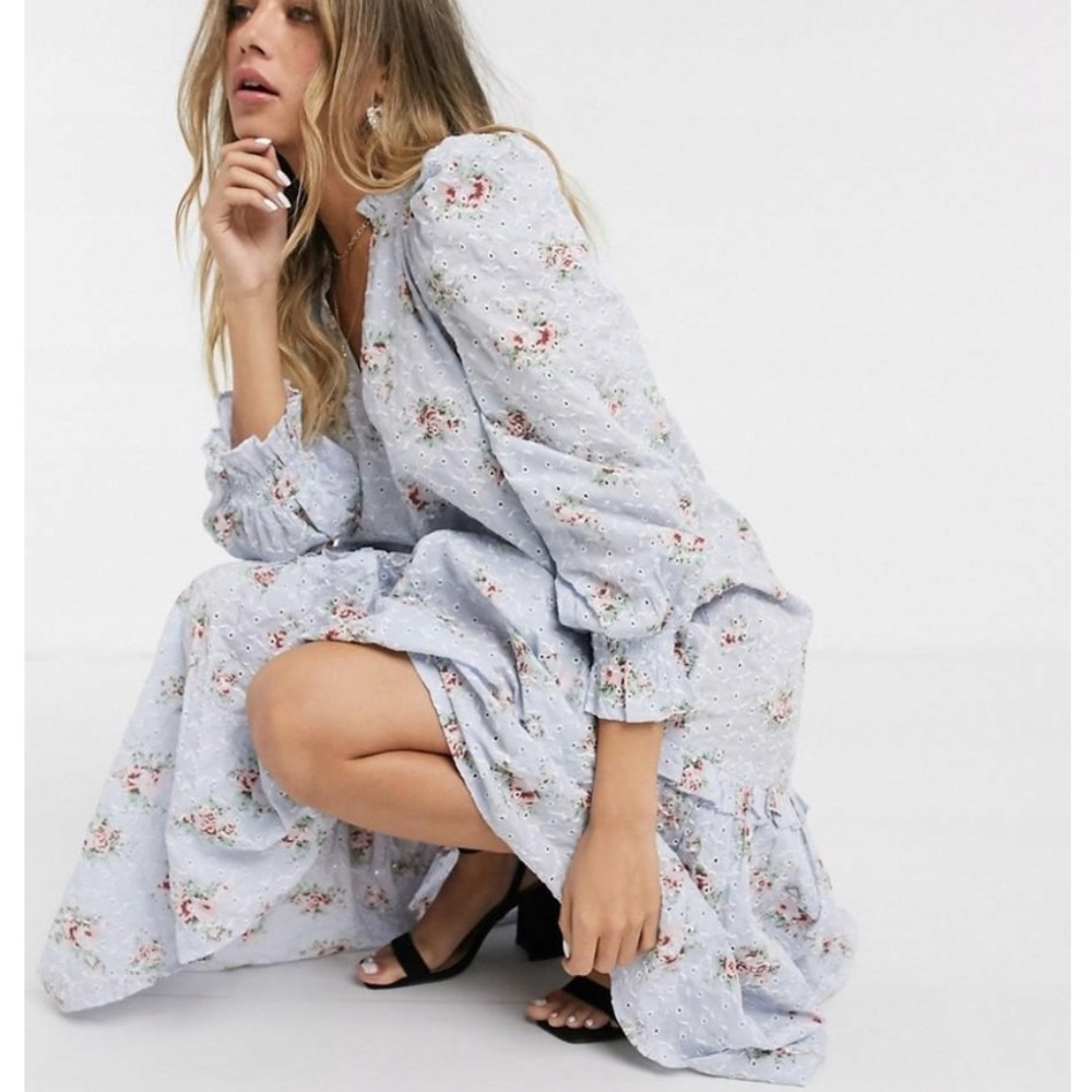 ASOS Blue Floral Embroidered Dress - Picture 4 of 12